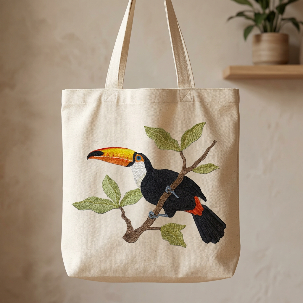 Toucan design on a canvas tote bag