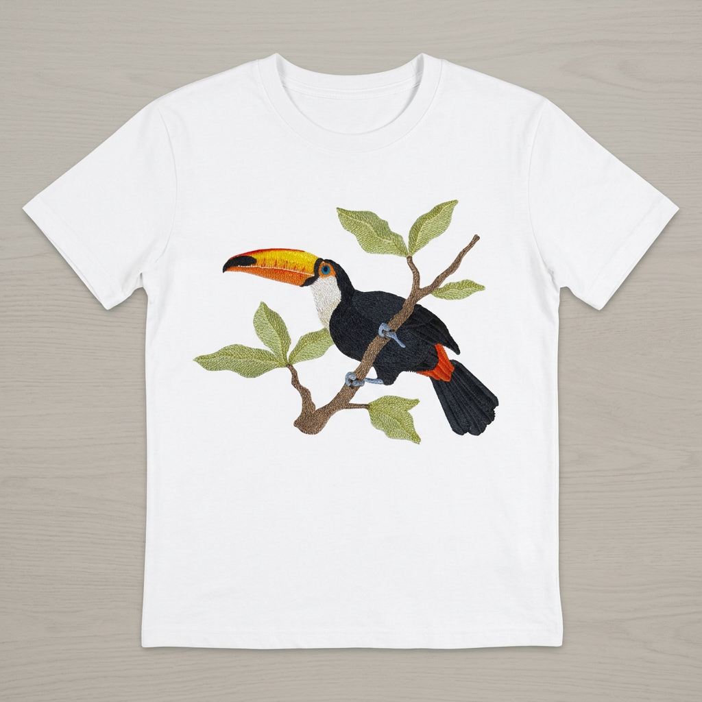 Toucan design on a white T-shirt