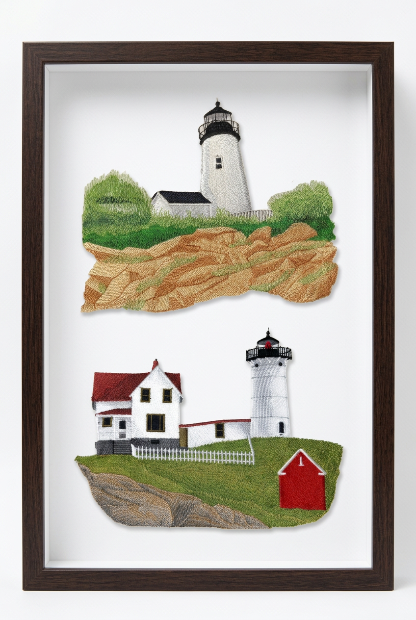 Pema quid Point Lighthouse Maine Embroidered Patch – Coastal Nautical Appliqué5.85" x 6.62"