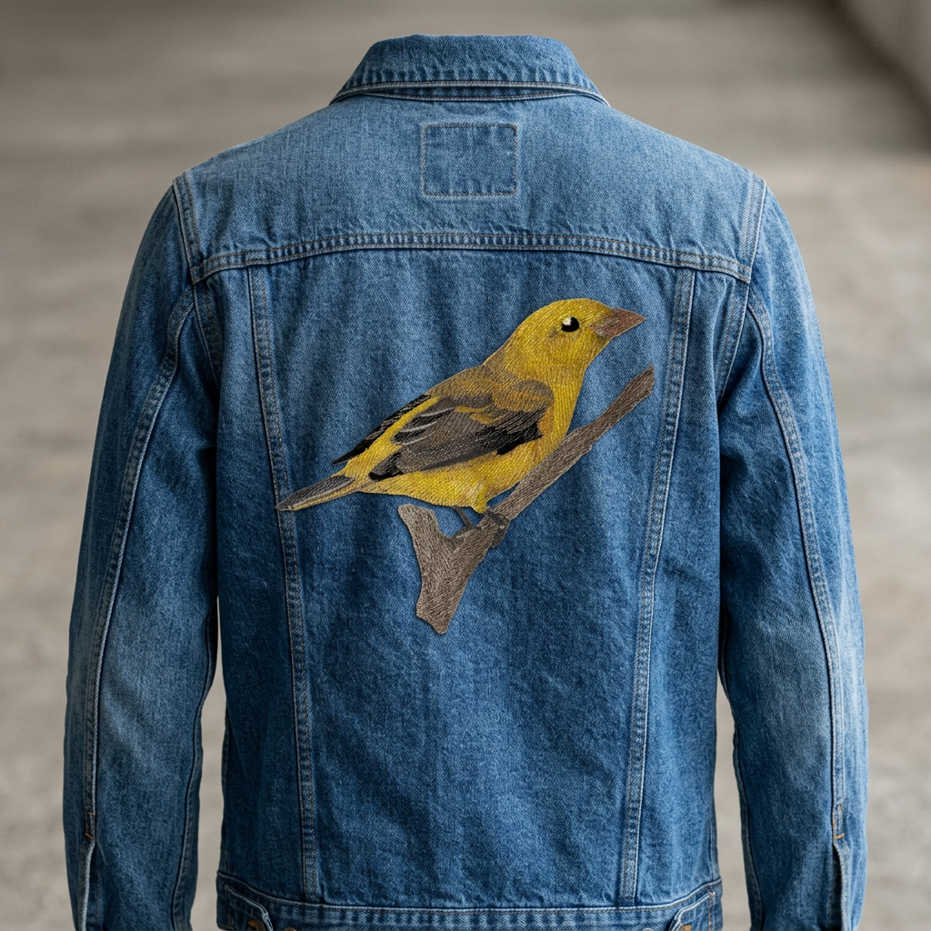 Yellow bird embroidery on jacket